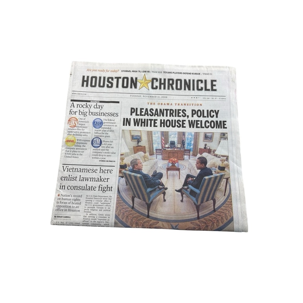 Houston Chronicle Nov 11 2008 Obama Transition Newspaper Bush‎ Meeting